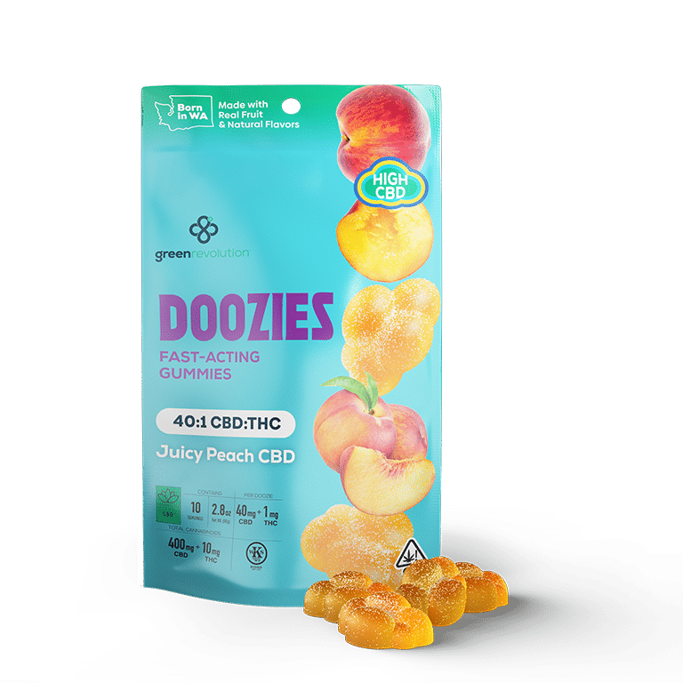 40mg CBD 1mg THC Low Dose Edibles Juicy Peach Green Revolution