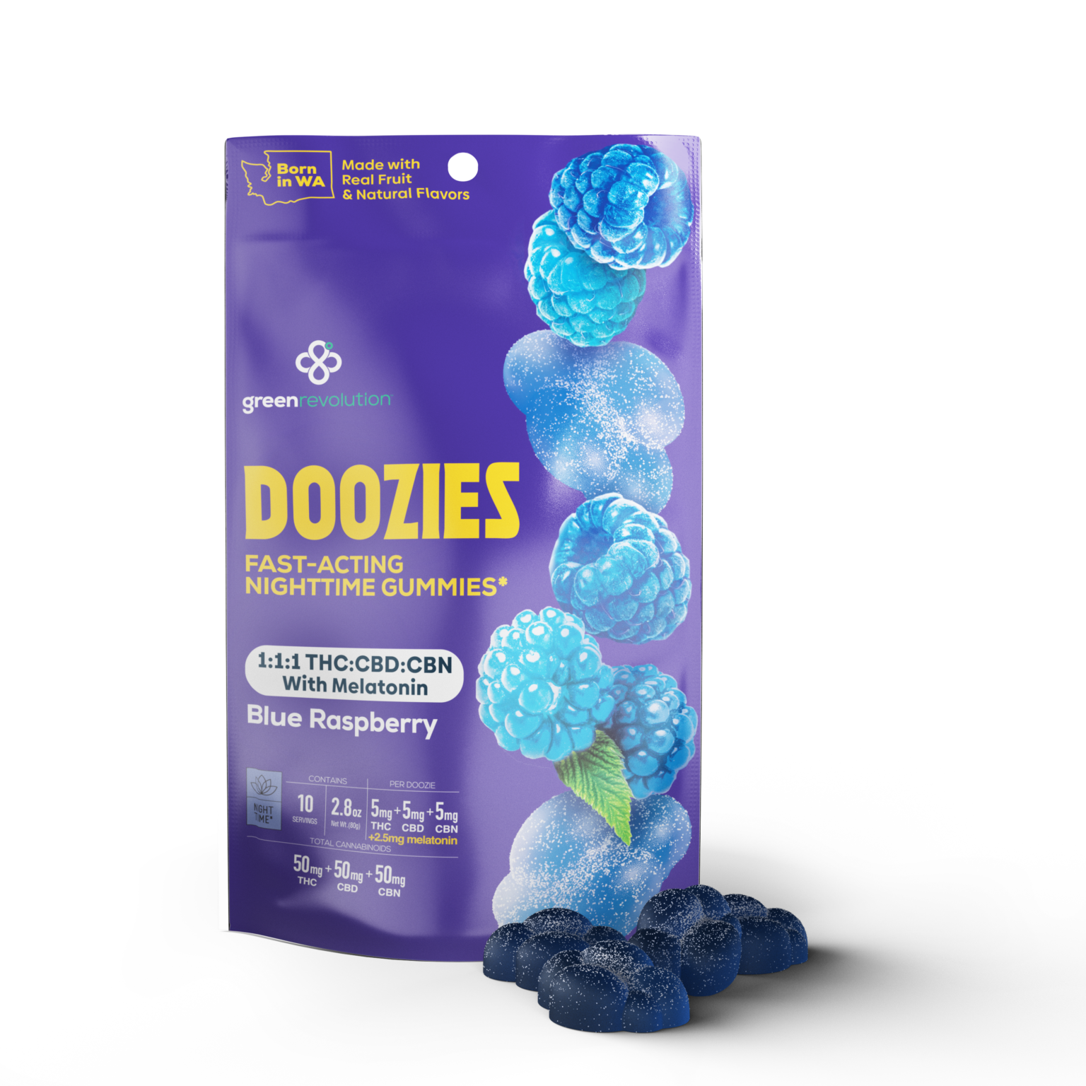 (1:1:1) THC:CBD:CBN Blue Raspberry Sleep Gummies With Melatonin